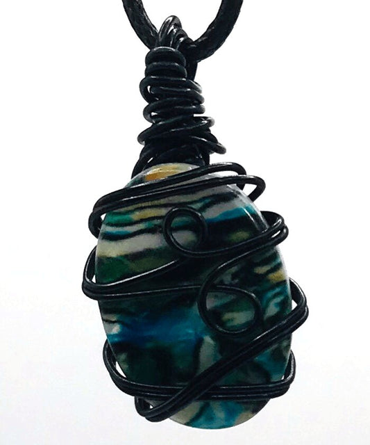 Abalone Green Black Small 1-1 1/2 inch Pendant - Sunshine & Goldie