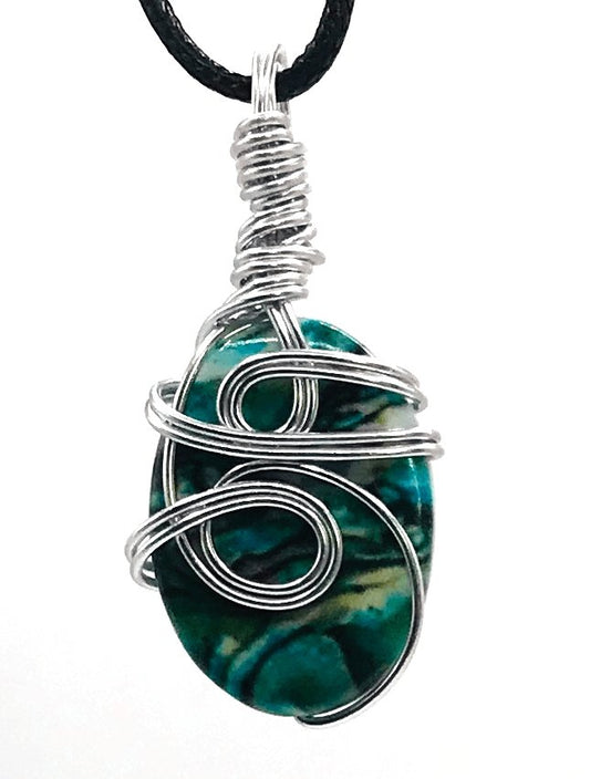 Abalone Green Silver Small 1-1 1/2 inch Pendant - Sunshine & Goldie