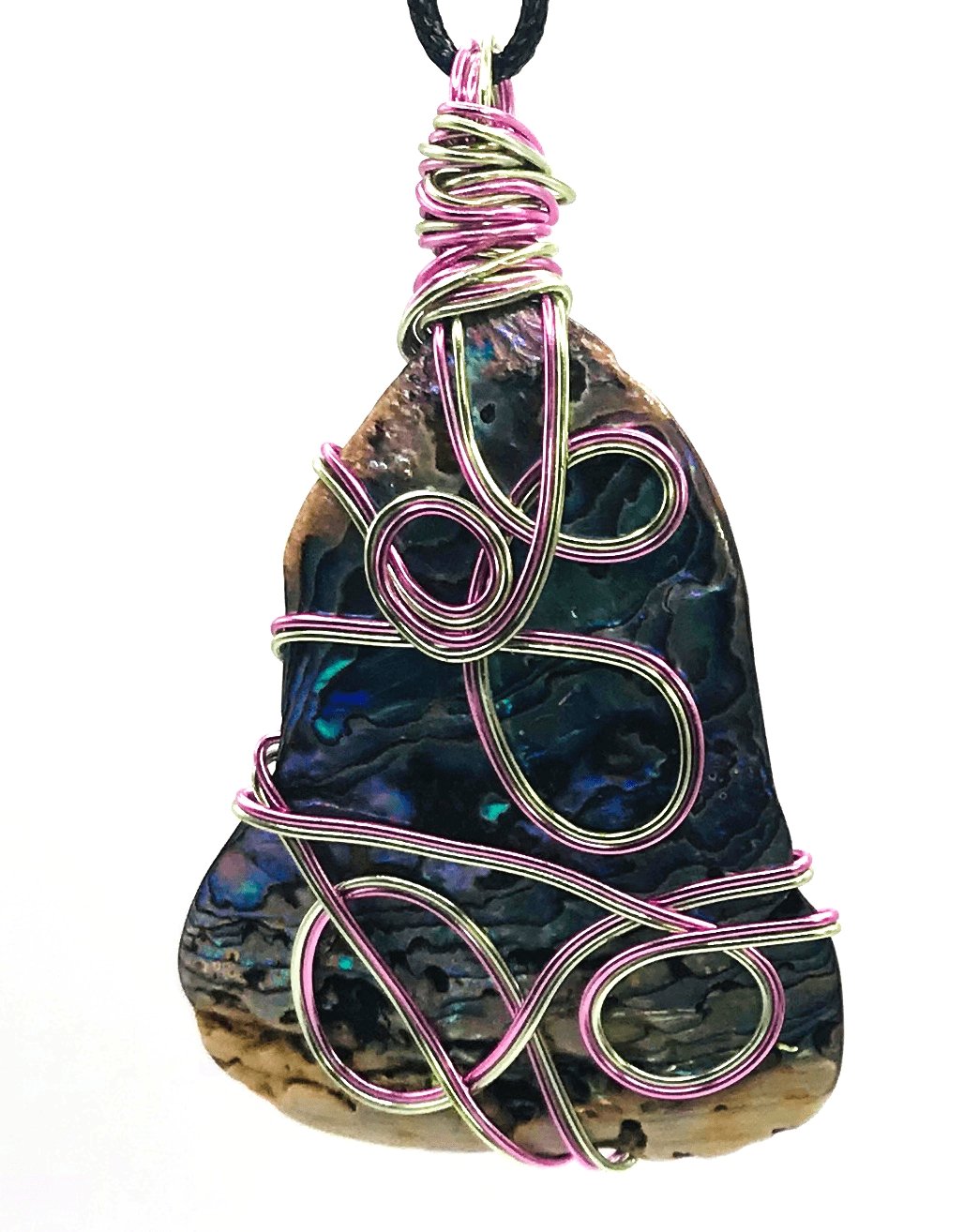 Abalone Shell Multi Color Light Green Pink Large 2-2 1/2 inch Pendant - Sunshine & Goldie