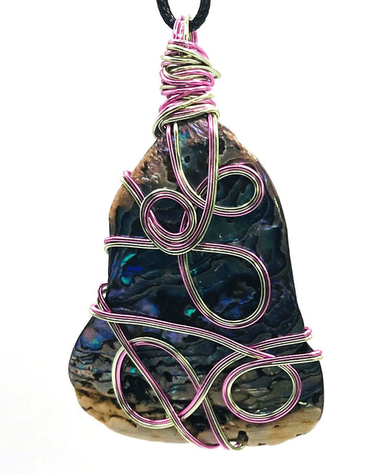 Abalone Shell Multi Color Light Green Pink Large 2-2 1/2 inch Pendant - Sunshine & Goldie