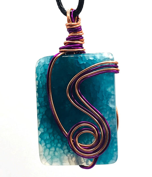 Agate Stone Blue White Purple and Copper Medium 1 1/2-2 inch Pendant - Sunshine & Goldie