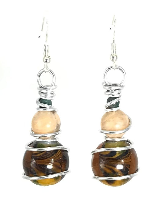 Amber Lampwork Glass Sandstone & Fancy Green Jasper Earrings - Sunshine & Goldie