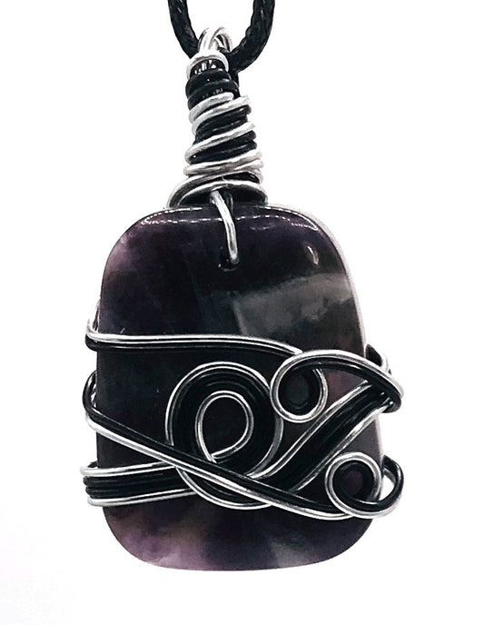 Amethyst Stone Purple Black and Silver Medium 1 1/2-2 inch Pendant - Sunshine & Goldie