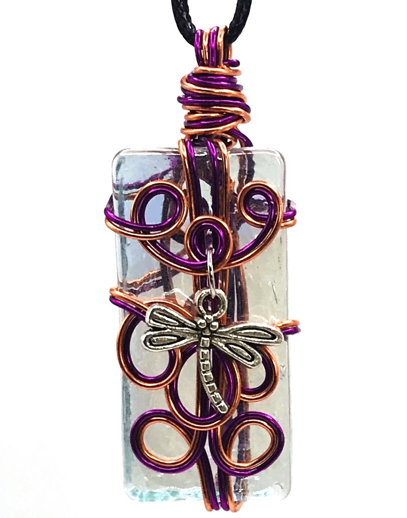 Artisan Glass Dragonfly Purple and Copper Silver Medium 1 1/2-2 inch Pendant - Sunshine & Goldie