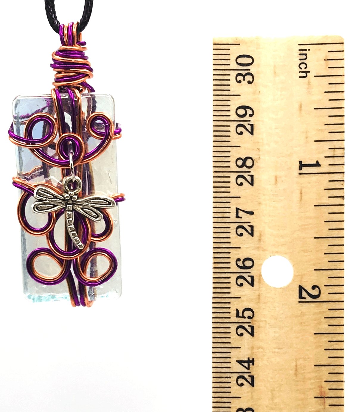 Artisan Glass Dragonfly Purple and Copper Silver Medium 1 1/2-2 inch Pendant - Sunshine & Goldie