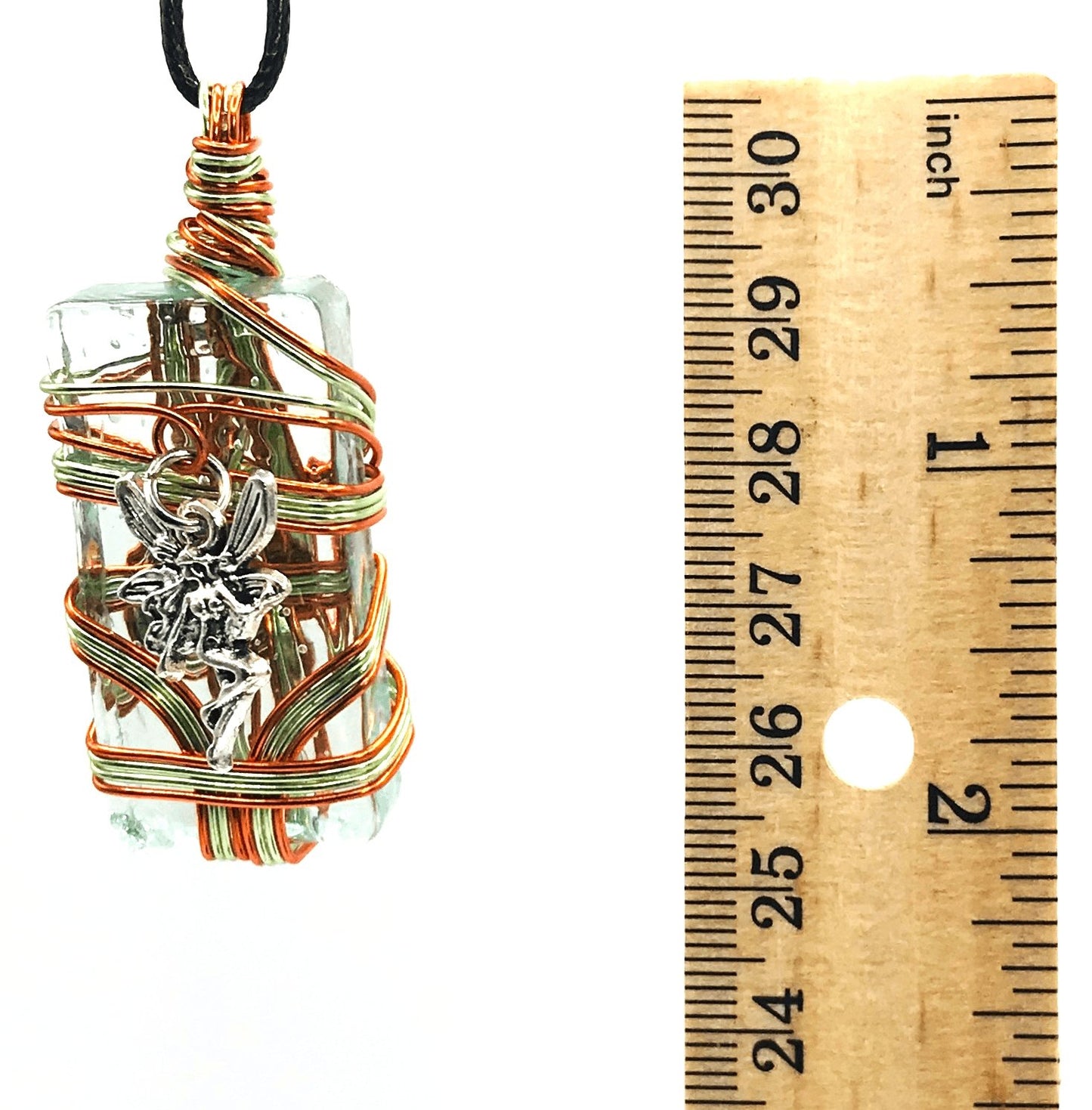 Artisan Glass Faerie Light Green Orange and Silver Medium 1 1/2-2 inch Pendant - Sunshine & Goldie