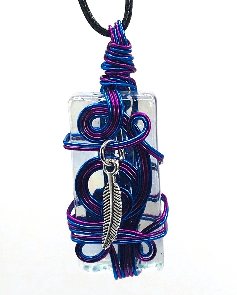 Artisan Glass Feather Purple Blue Medium 1 1/2-2 inch Pendant - Sunshine & Goldie