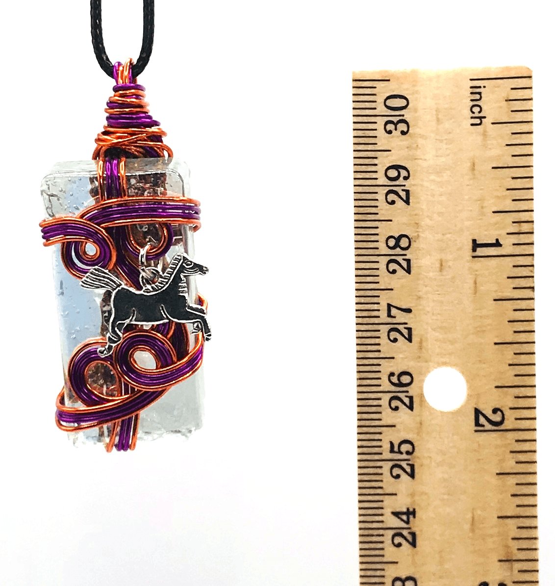 Artisan Glass Horse Purple Orange and Silver Medium 1 1/2-2 inch Pendant - Sunshine & Goldie