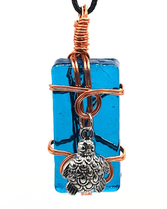 Artisan Glass Turtle Blue Silver and Copper Medium 1 1/2-2 inch Pendant - Sunshine & Goldie