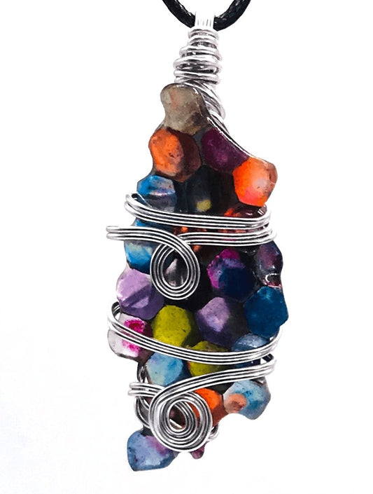 Bee Comb Resin Filled Multi Color Silver Medium 1 1/2-2 inch Pendant - Sunshine & Goldie
