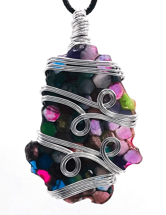Bee Comb Resin Filled Multi Color Silver V2 Medium 1 1/2-2 inch Pendant - Sunshine & Goldie