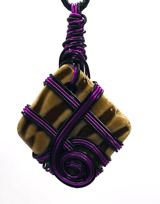 Ceramic Natural Brown Tan Purple and Black Medium 1 1/2-2 inch Pendant - Sunshine & Goldie