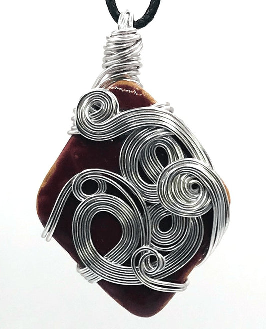 Ceramic Red and Silver Medium 1 1/2-2 inch Pendant - Sunshine & Goldie