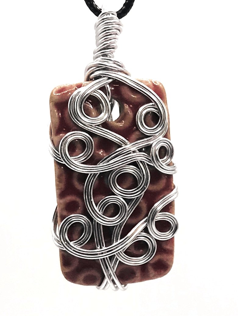 Ceramic Red Silver Medium 1 1/2-2 inch Pendant - Sunshine & Goldie