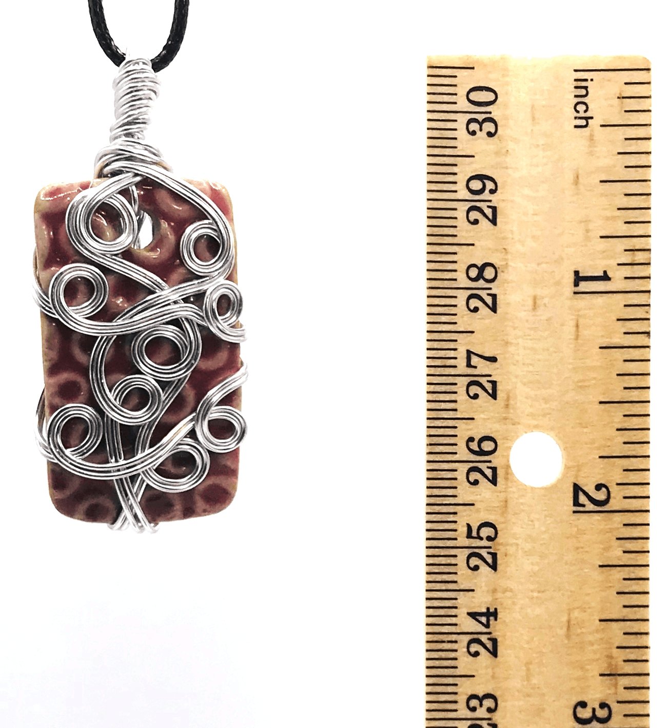 Ceramic Red Silver Medium 1 1/2-2 inch Pendant - Sunshine & Goldie