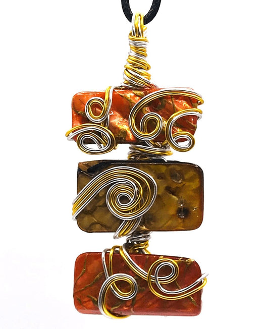Custom Shell Multiwrap 3 Abalone Orange Tan Gold and Silver Medium 1 1/2-2 inch Pendant - Sunshine & Goldie