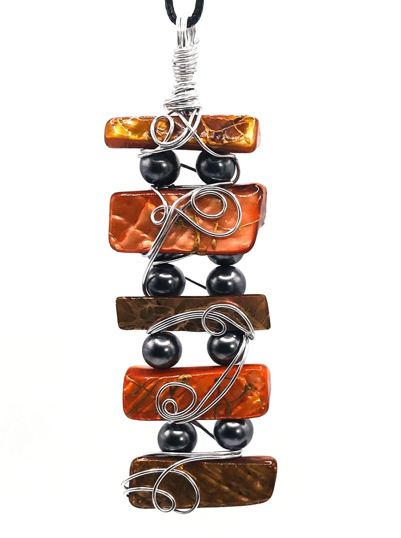 Custom Shell Multiwrap 5 Abalone Orange Tan Silver Beaded Extra Large 2+ inch Pendant - Sunshine & Goldie
