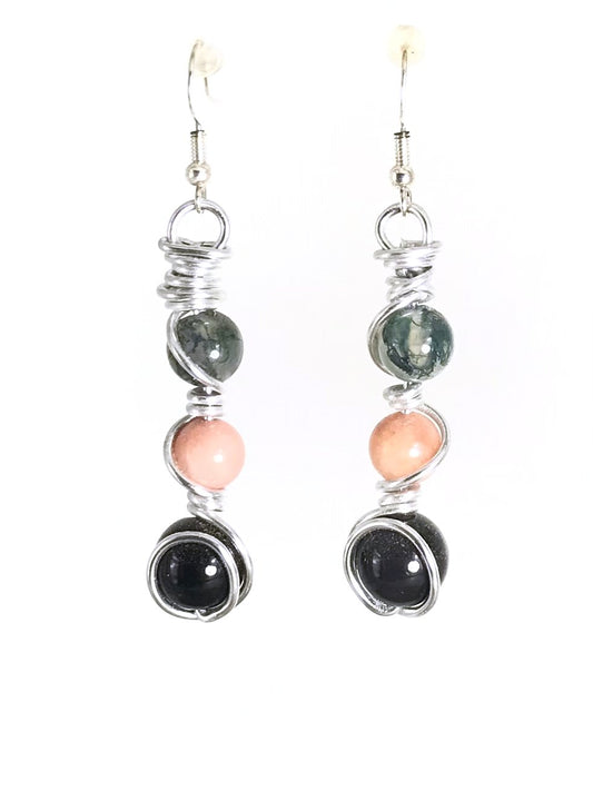 Fancy Jasper Sunstone & Obsidian Earrings - Sunshine & Goldie