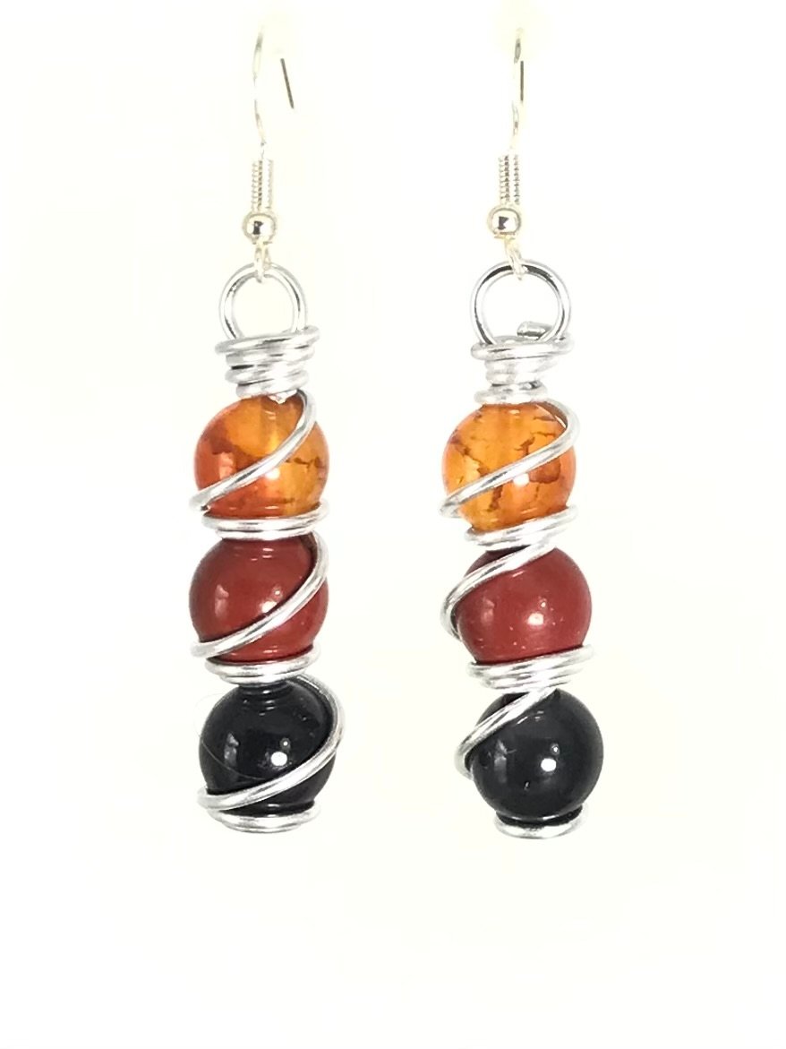 Fire Agate Mookaite & Obsidian Earrings - Sunshine & Goldie
