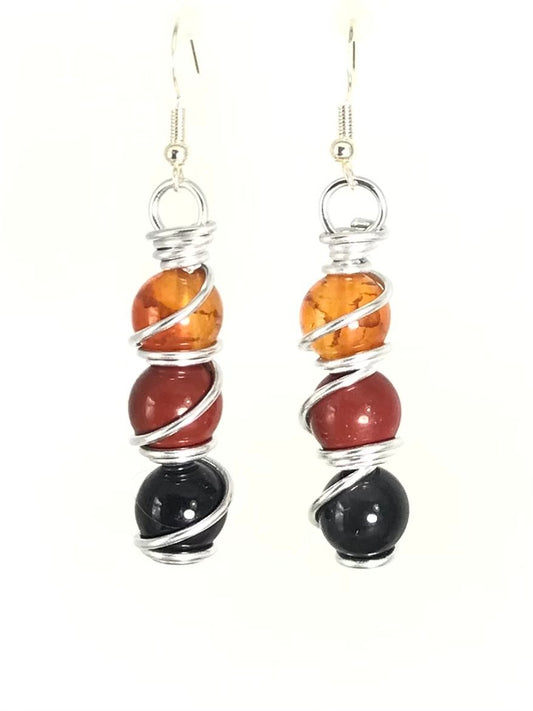 Fire Agate Mookaite & Obsidian Earrings - Sunshine & Goldie