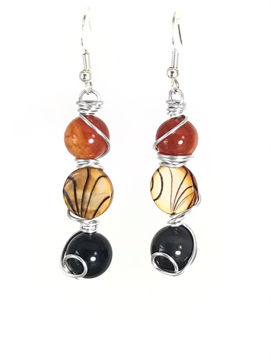 Fire Agate Obsidian & Shell Earrings - Sunshine & Goldie