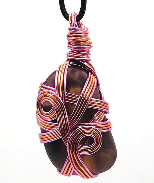 Fluorite Stone Purple Copper and Pink Medium 1 1/2-2 inch Pendant - Sunshine & Goldie