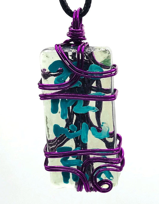 Hand Painted Limited Edition Artisan Glass Clear Sky Blue Purple Medium 1 1/2-2 inch Pendant - Sunshine & Goldie