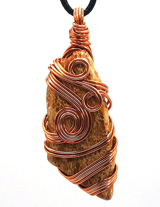 Imperial Jasper Stone Orange Copper and Orange Medium 1 1/2-2 inch Pendant - Sunshine & Goldie