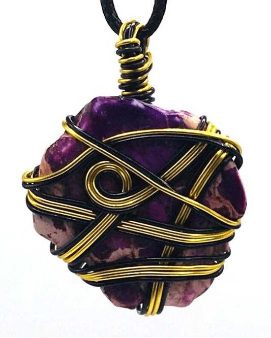 Imperial Jasper Stone Purple Pink Gold and Black Medium 1 1/2-2 inch Pendant - Sunshine & Goldie