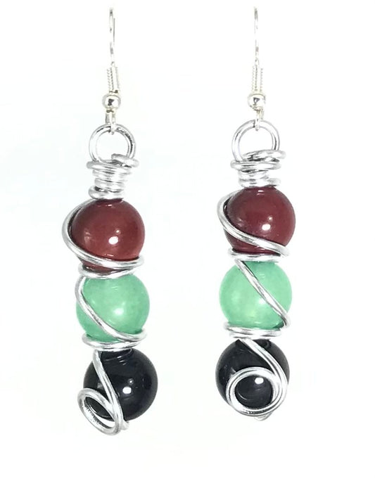 Mookaite Aventurine & Obsidian Earrings - Sunshine & Goldie