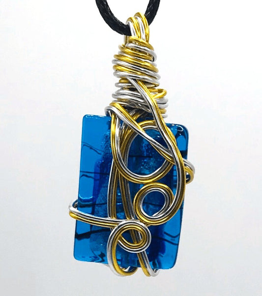 Premium Blue Glass Gold and Silver Small 1-1 1/2 inch Pendant - Sunshine & Goldie
