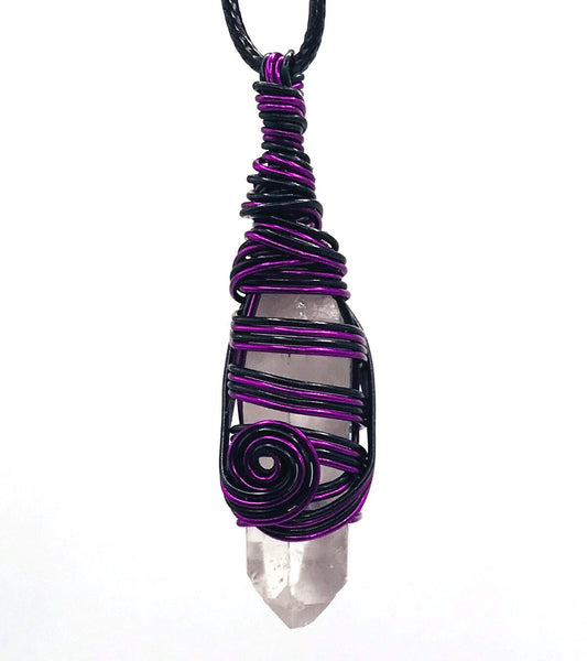 Quartz Crystal Stone Clear Black and Purple Medium 1 1/2-2 inch Pendant - Sunshine & Goldie