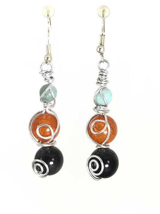 Quartz Fire Agate & Obsidian Earrings - Sunshine & Goldie