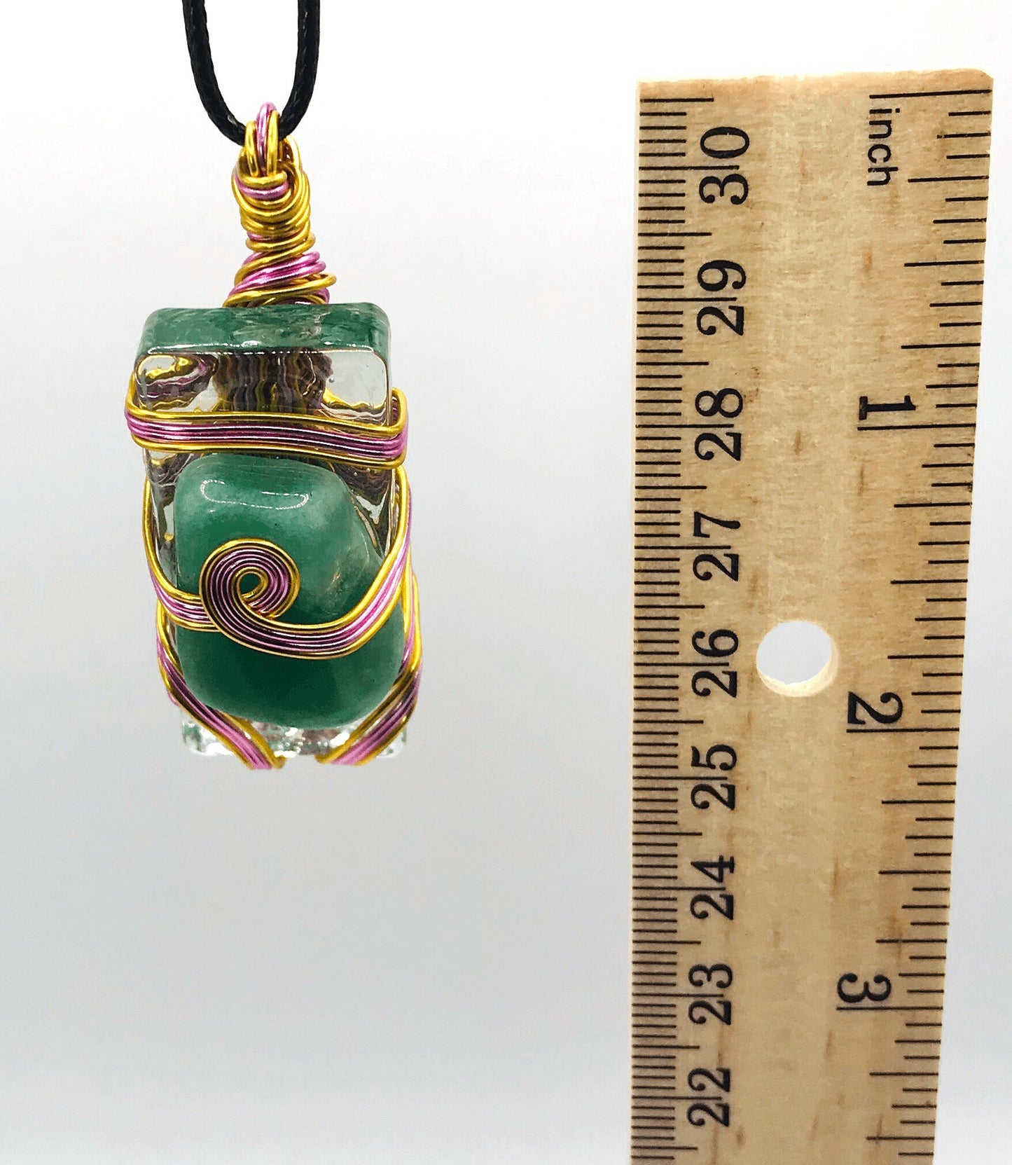 Rock & Glass Aventurine Green Pink & Gold Medium 1 1/2-2 inch Pendant - Sunshine & Goldie
