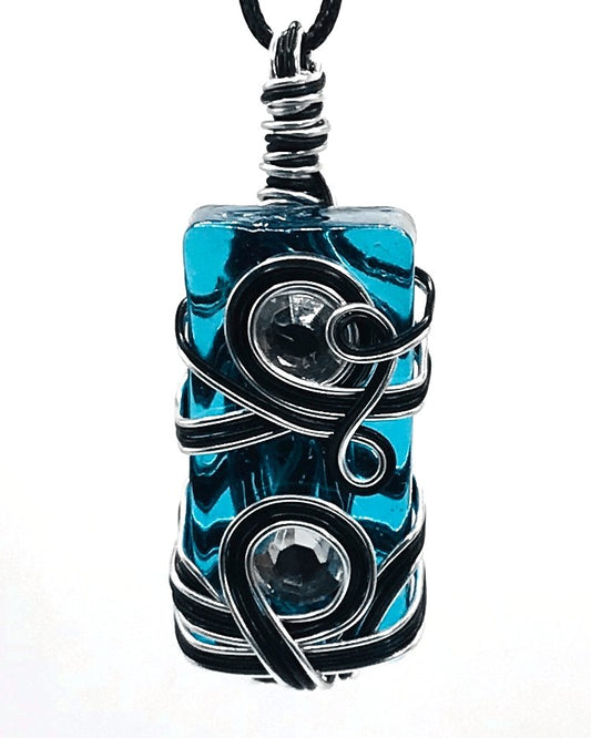 Rock & Glass Blue Black Silver Medium 1 1/2-2 inch Pendant - Sunshine & Goldie