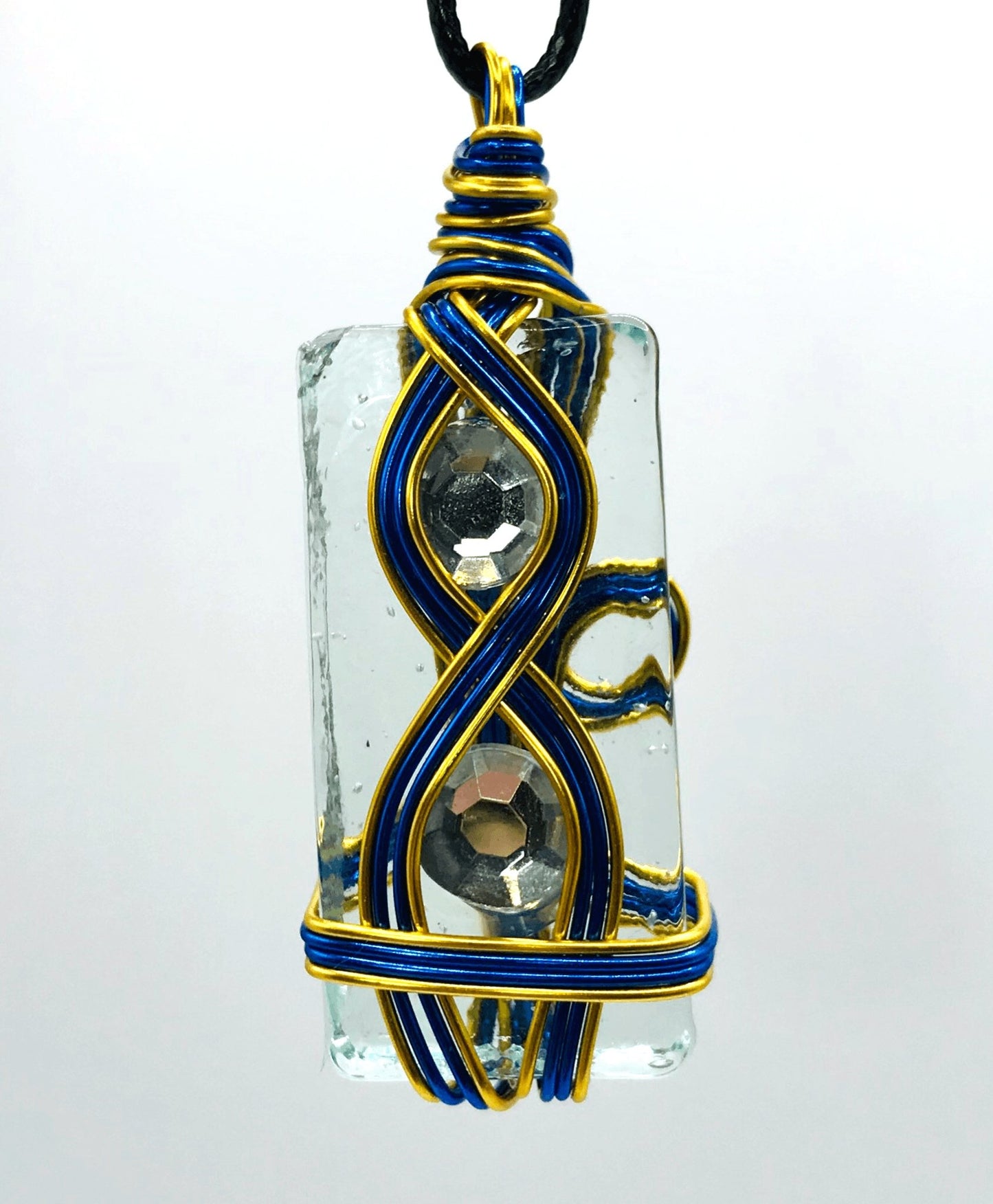 Rock & Glass Blue Gold Medium 1 1/2-2 inch Pendant - Sunshine & Goldie