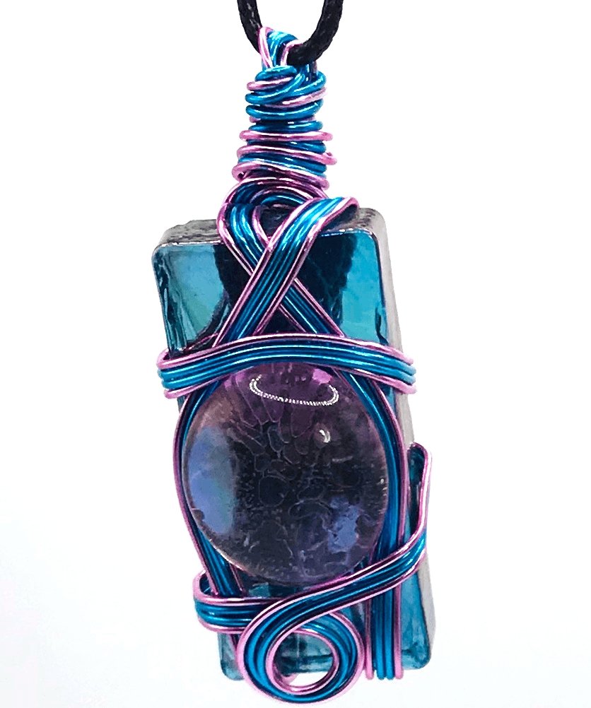 Rock & Glass Pink Light Blue Sky Blue and Pink Medium 1 1/2-2 inch Pendant - Sunshine & Goldie