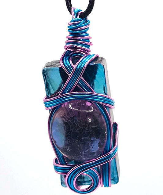 Rock & Glass Pink Light Blue Sky Blue and Pink Medium 1 1/2-2 inch Pendant - Sunshine & Goldie