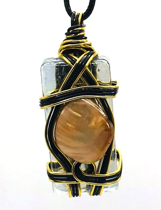 Rock & Glass Shell Black Gold 1 1/2-2 inch Pendant - Sunshine & Goldie