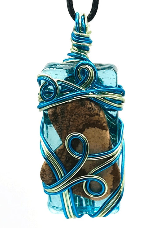 Rock & Glass Sky Blue and Light Green Medium 1 1/2-2 inch Pendant - Sunshine & Goldie