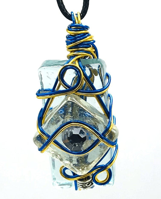 Rock & Glass Sky Blue Gold Medium 1 1/2-2 inch Pendant - Sunshine & Goldie