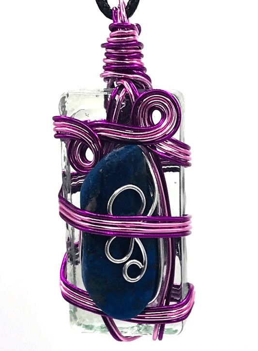 Rock & Glass Sodalite Blue Pink Purple and Silver Medium 1 1/2-2 inch Pendant - Sunshine & Goldie