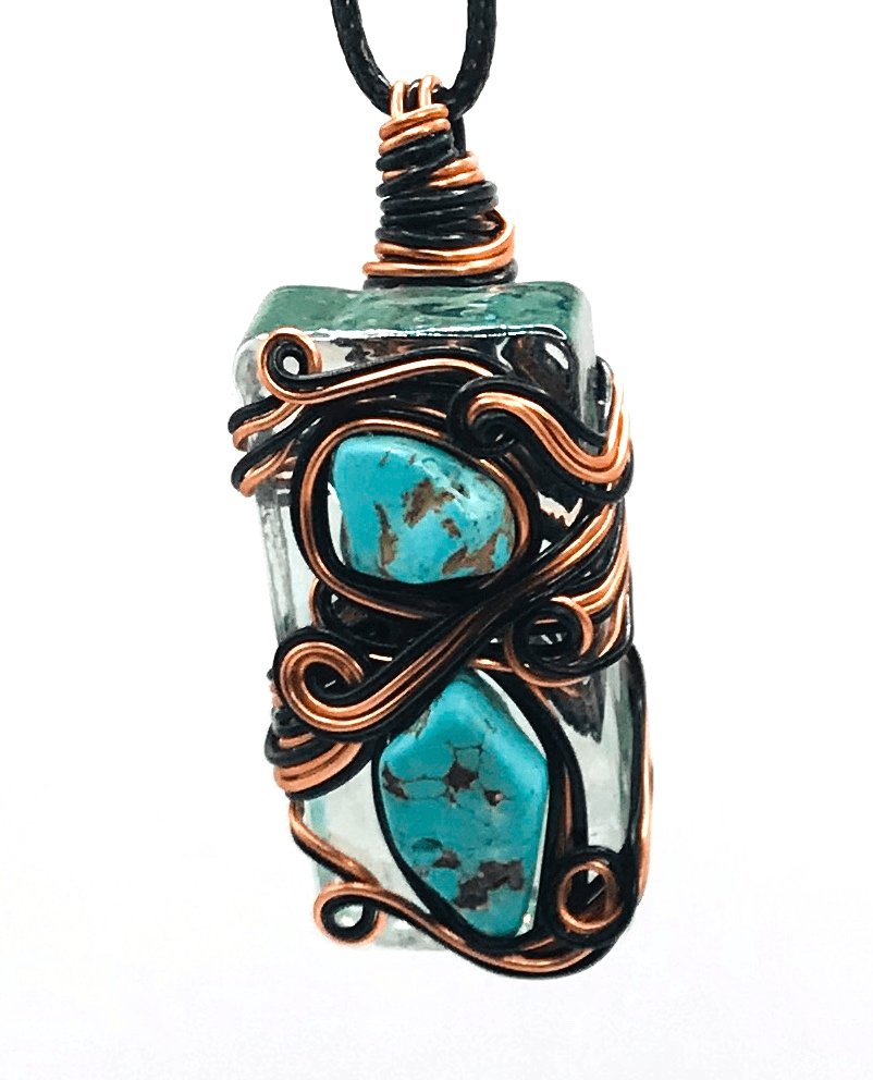 Rock & Glass Turquoise Wagnerite Copper and Black Medium 1 1/2-2 inch Pendant - Sunshine & Goldie