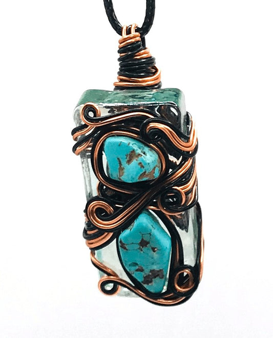 Rock & Glass Turquoise Wagnerite Copper and Black Medium 1 1/2-2 inch Pendant - Sunshine & Goldie