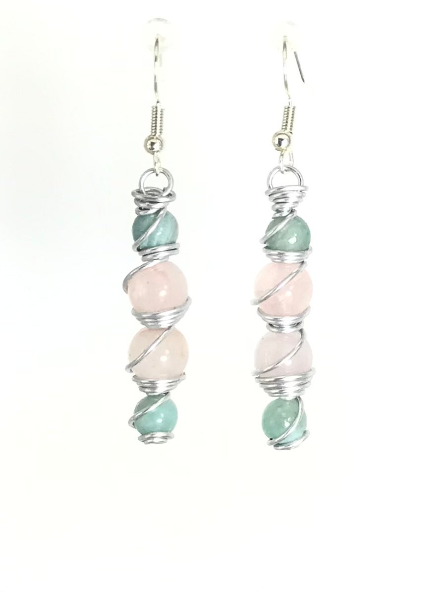 Rose Quartz & Blue Gray Quartz Earrings - Sunshine & Goldie