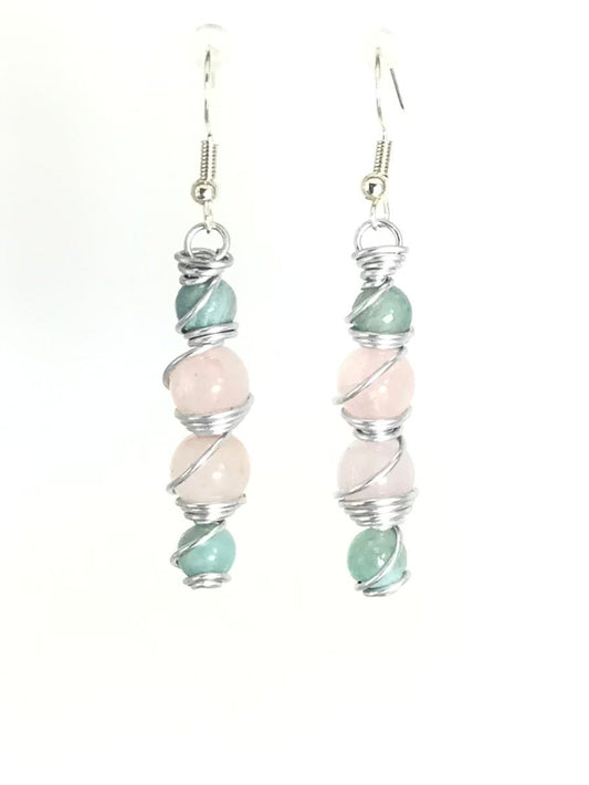 Rose Quartz & Blue Gray Quartz Earrings - Sunshine & Goldie