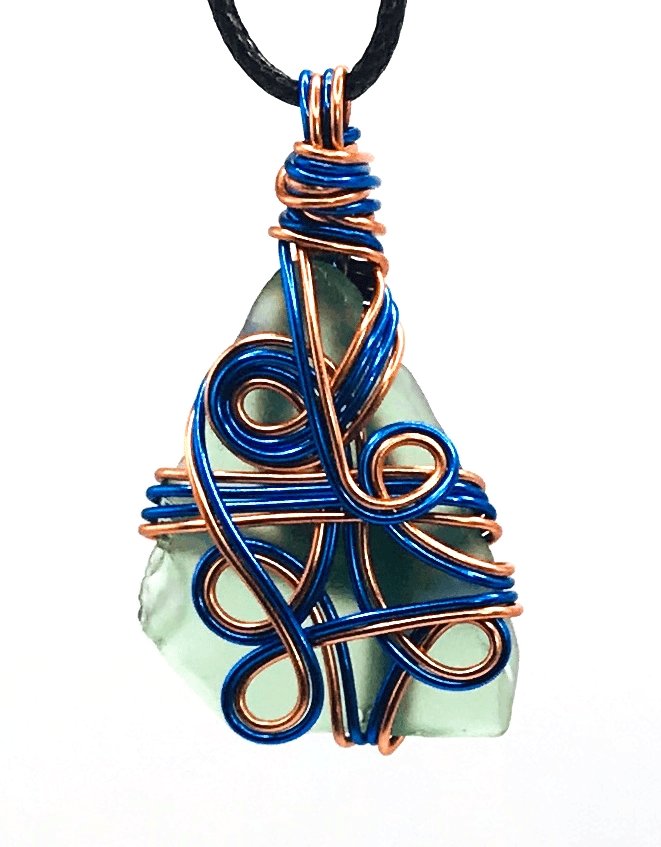 Sea Glass Green Sky Blue and Copper Small 1-1 1/2 inch Pendant - Sunshine & Goldie