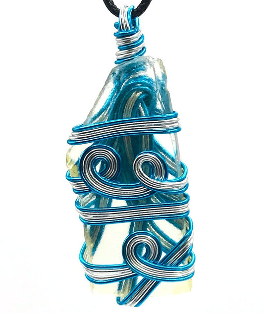 Sea Glass Light Yellow Silver and Sky Blue Medium 1 1/2-2 inch Pendant - Sunshine & Goldie