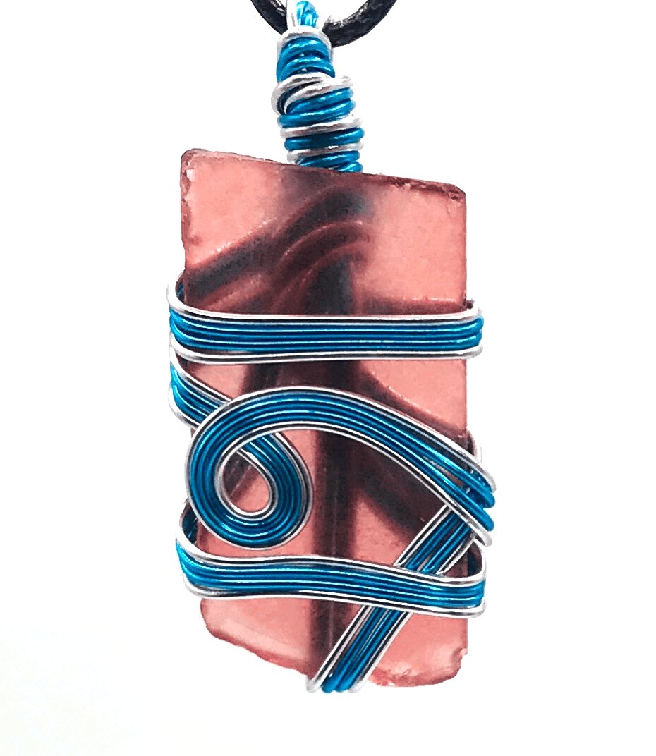 Sea Glass Red Blue and Silver Medium 1 1/2-2 inch Pendant - Sunshine & Goldie