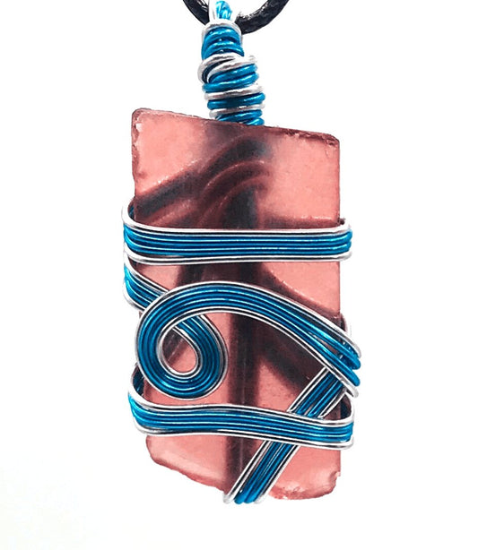 Sea Glass Red Blue and Silver Medium 1 1/2-2 inch Pendant - Sunshine & Goldie